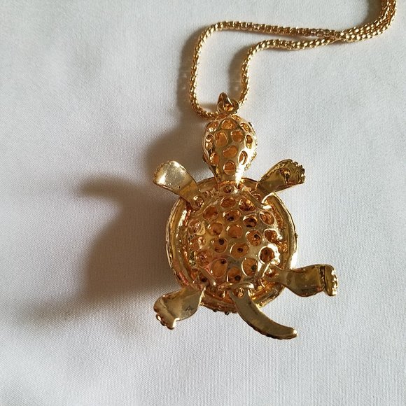 🐢🌻Articulating Turtle Necklace in Shades of Greens & Clear Rhinestones - NWOT - Picture 6 of 6
